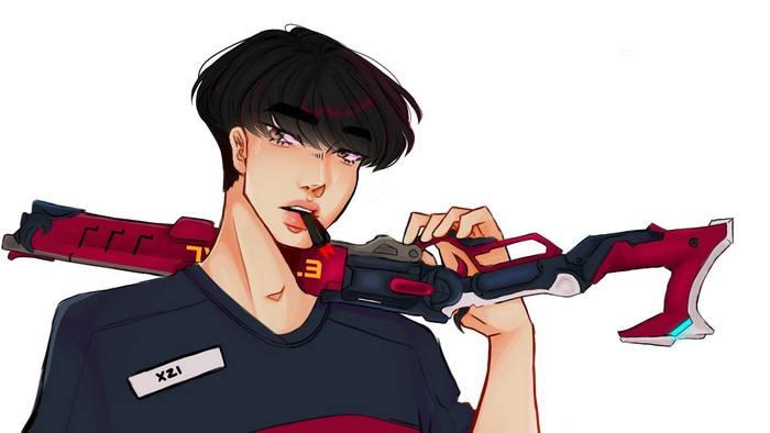 Overwatch character with a weapon
