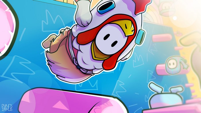 Fall Guys character in a chicken costume