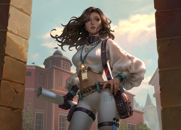 Fantasy girl with scroll and bag