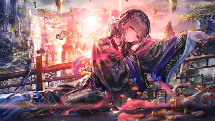 Junpaku Karen in Chinese Clothing by Waterfall