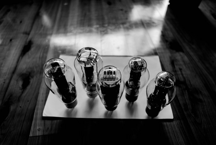 Vacuum tubes on a wooden floor