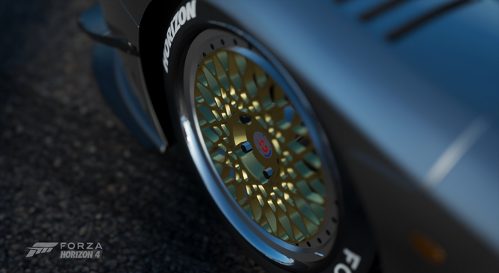 Close-up of a car wheel in Forza Horizon 4