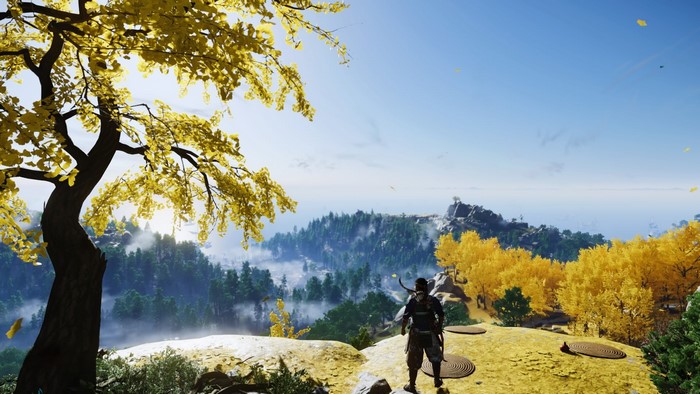Jin Sakai from Ghost of Tsushima on a cliffside