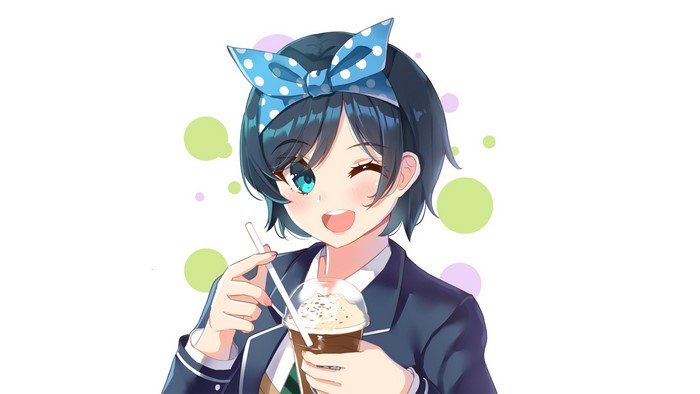 Ruka Sarashina from Rent-a-Girlfriend drinking a beverage