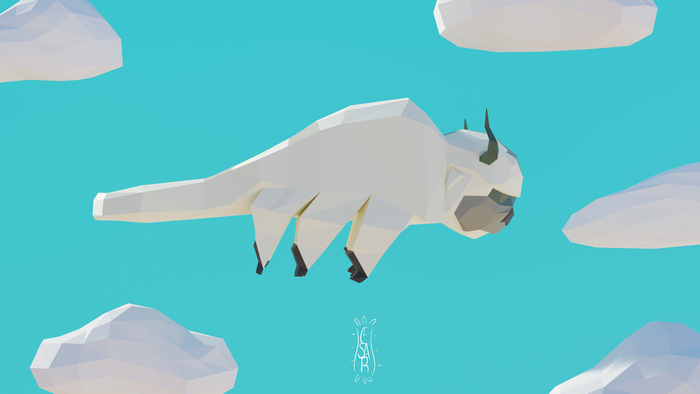 Appa from Avatar flying in the sky with clouds