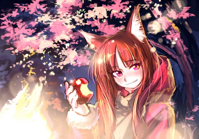 Holo from Spice and Wolf holding an apple