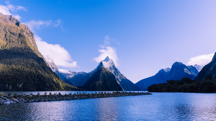 Mountains and lake in Fiordland National Park, New Zealand