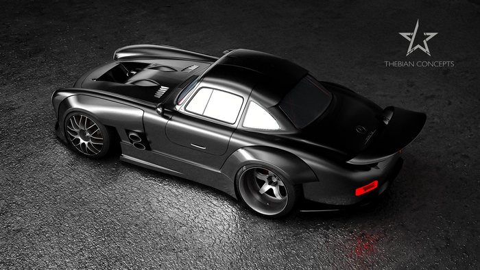 Black Mercedes 300SL Outlaw on Wet Asphalt