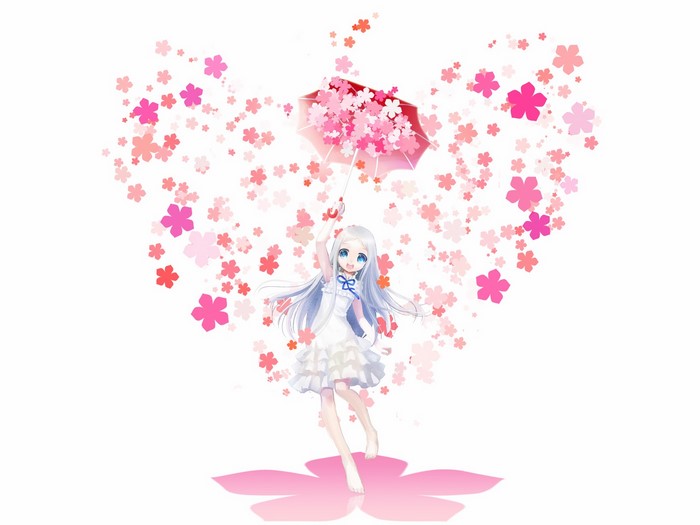 Menma from Anohana holding a flower umbrella