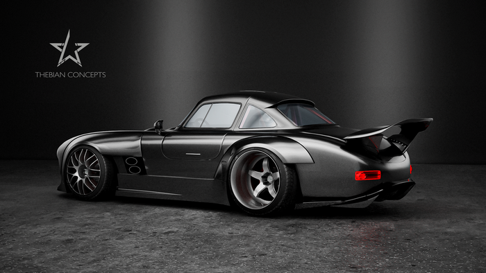 Modified Mercedes 300SL Outlaw with a large rear spoiler