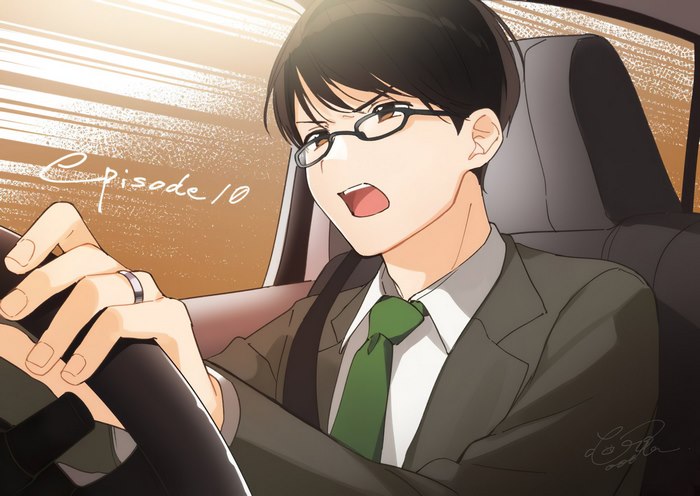 Hashimoto from Hige wo Soru. Soshite Joshikousei wo Hirou. driving