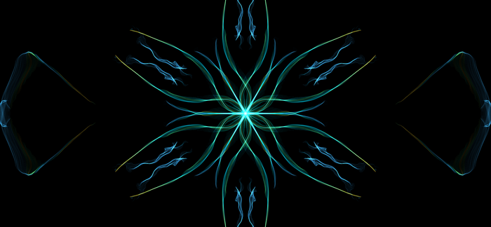 Abstract digital art with teal and yellow lines