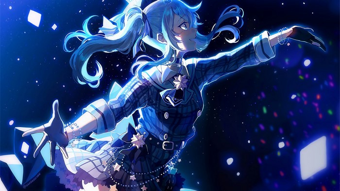 Hoshimachi Suisei with Twintails and Blue Hair