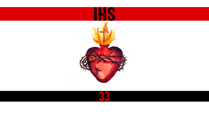 Sacred Heart of Jesus with IHS and 33