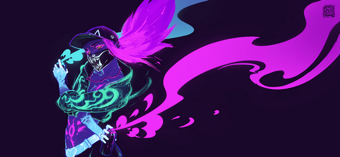 Akali from K/DA spraying paint