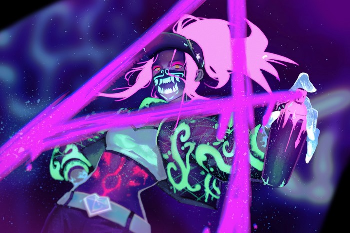 Akali from League of Legends with neon paint