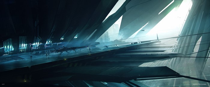 Science fiction futuristic cityscape with large structures