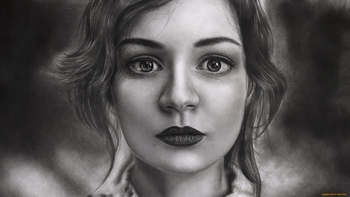 Monochrome portrait artwork of a woman's face