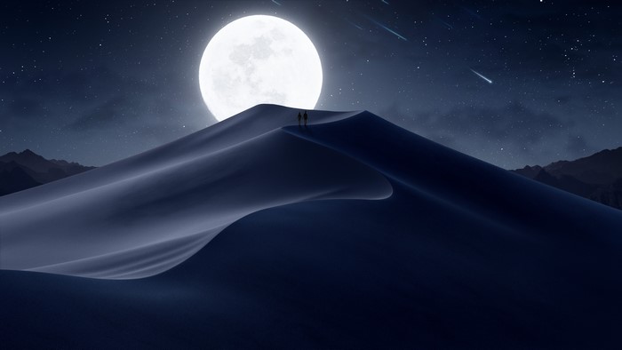 4K Moonlit Desert Landscape with Two Figures