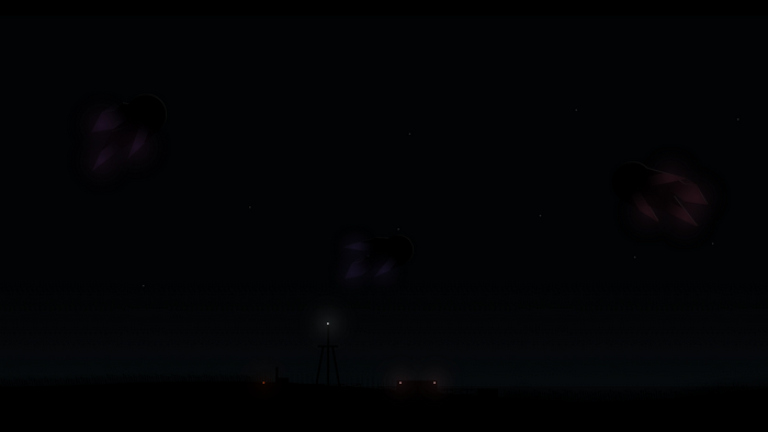 Alien invasion over a farm at night