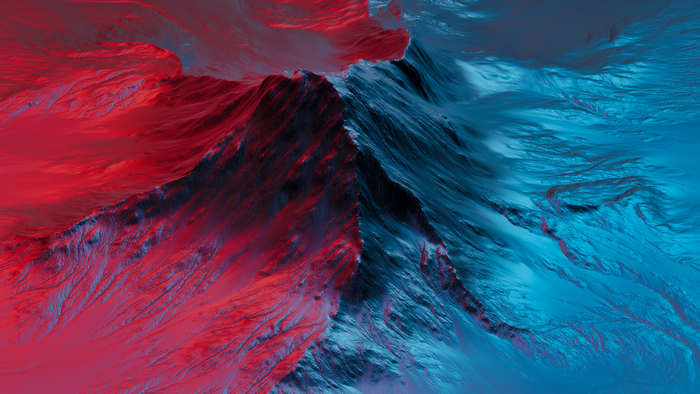Abstract mountain landscape with red and blue lighting