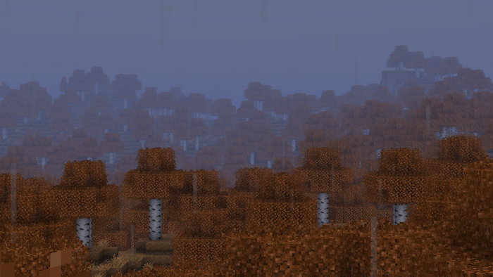 Minecraft forest with birch trees and rain