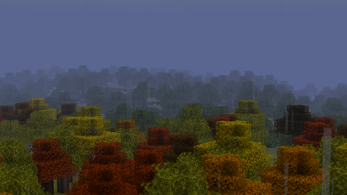Minecraft forest with rain and autumn trees