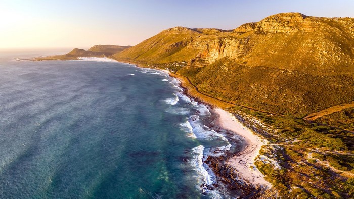 Coastal mountains and ocean waves in South Africa