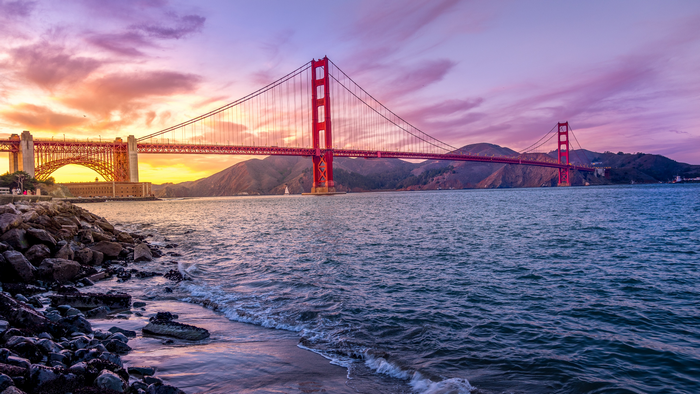 Golden Gate Bridge at sunset in San Francisco, USA