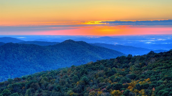 Sunset over Blue Ridge Mountains in Virginia