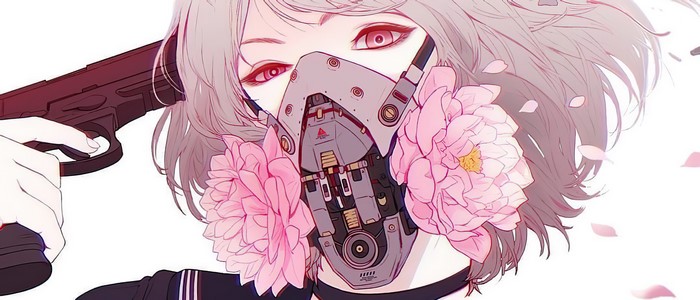 Anime girl with gas mask and gun
