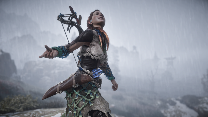 Aloy from Horizon Zero Dawn in the rain