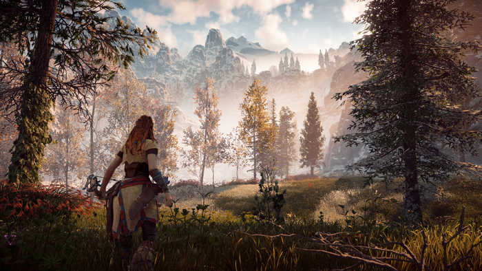 Aloy from Horizon Zero Dawn in a forest
