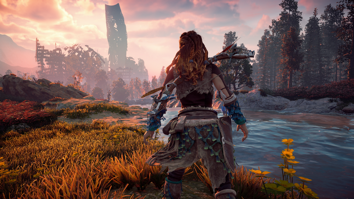 Aloy from Horizon: Zero Dawn in a forest landscape