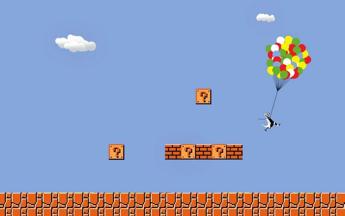 T-Rex riding balloons in Super Mario world