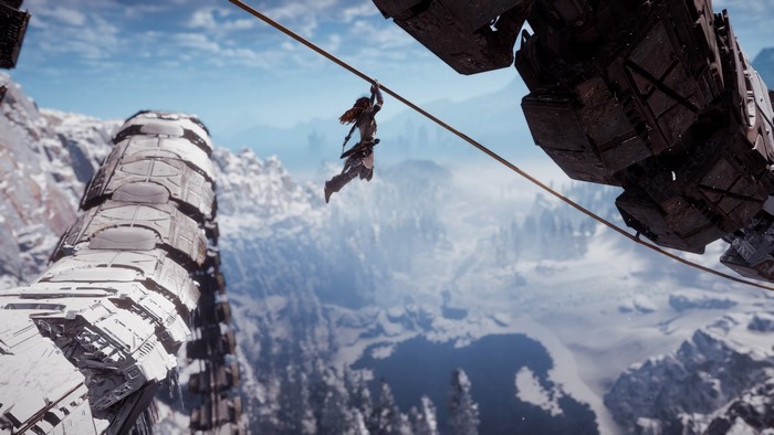 Aloy from Horizon Zero Dawn ziplining