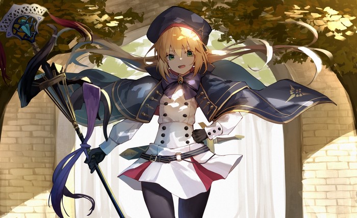 Artoria Pendragon from Fate/Grand Order holding a staff