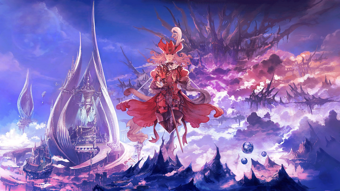 Character from Final Fantasy XIV in a fantasy landscape
