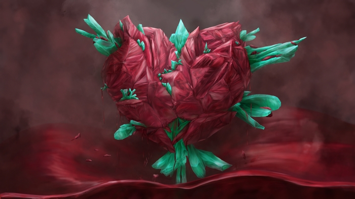 Cinnabar and Phosphophyllite Heart with Crystals