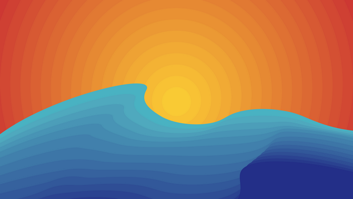 Minimalist sunset over ocean waves