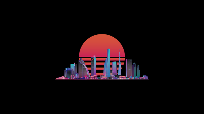 Futuristic Retro Cityscape with Sunset