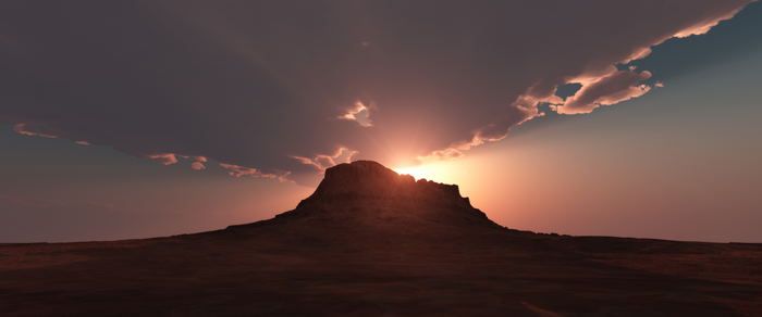 4K digital art landscape of a mountain at sunset