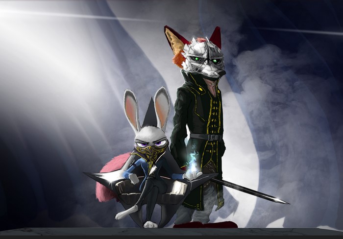 Nick Wilde and Judy Hopps from Zootopia in Dishonored style