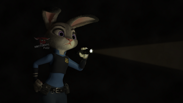 Judy Hopps from Zootopia holding a flashlight