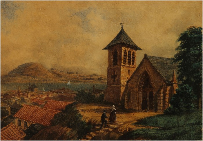 Painting of a church and town by Prilidiano Pueyrredón