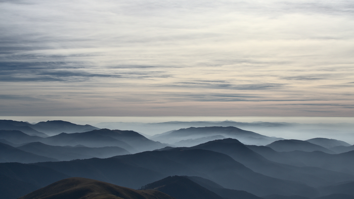 Misty mountains landscape in Romania