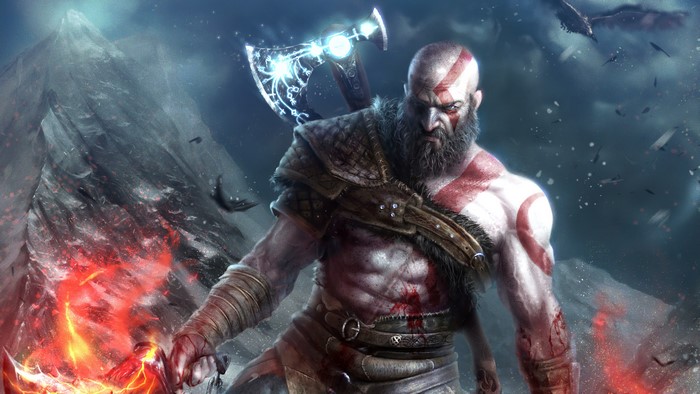 Kratos from God of War with Leviathan Axe and Blades of Chaos