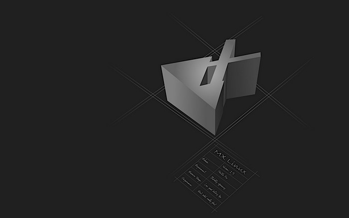 MX Linux 3D logo with blueprint