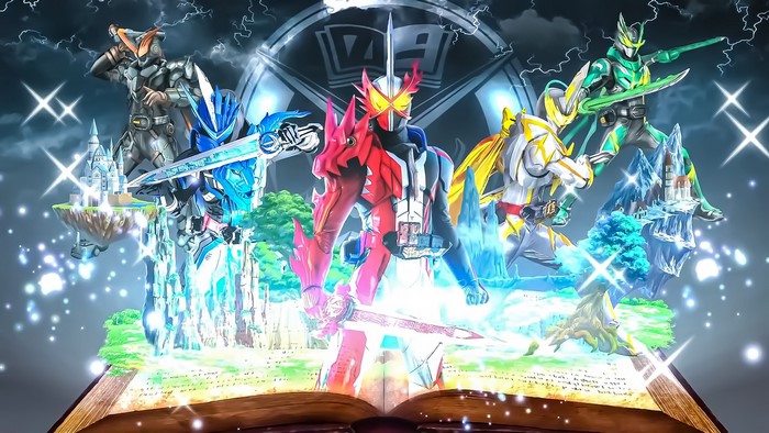 Kamen Rider Saber characters on a magical book