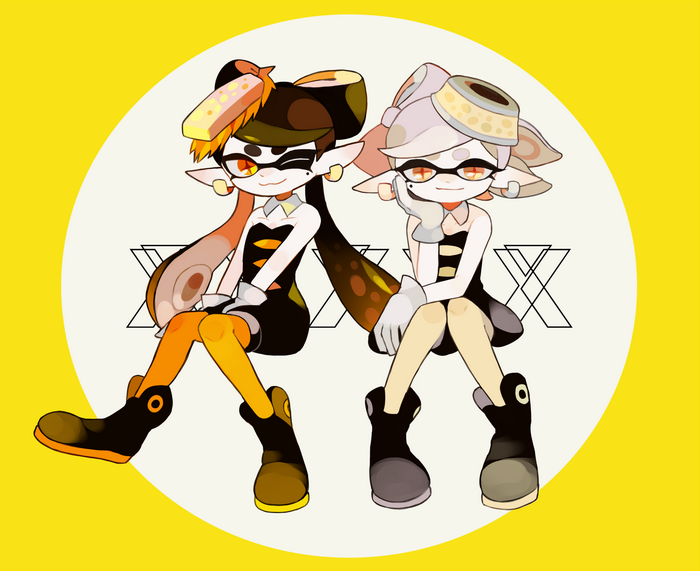 Two anime girls from Splatoon 2 sitting